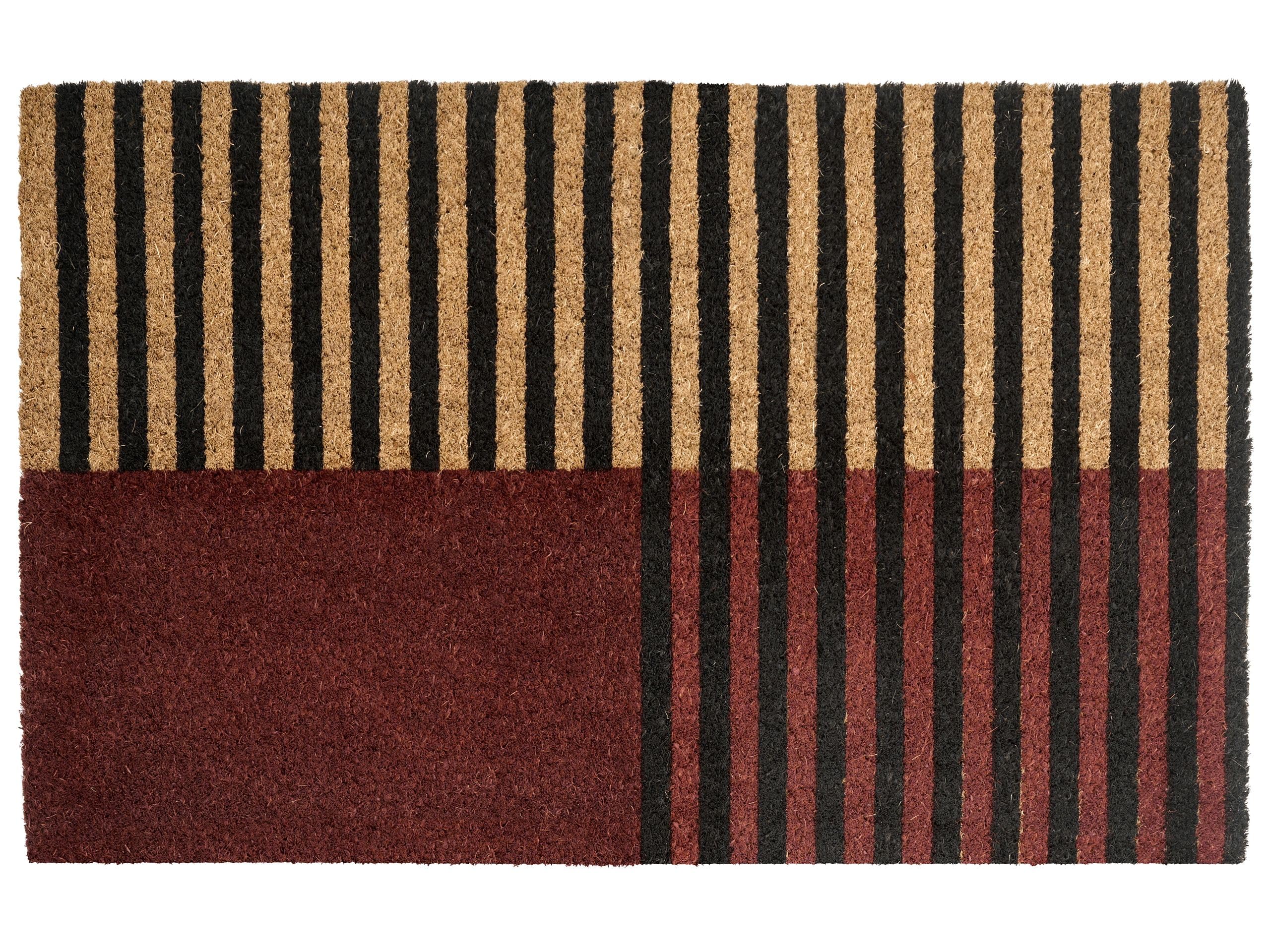 Beliani Paillasson d'Entrée en Fibre de Coco 50 x 80 cm Dessous PVC Antidérapant Motif Rayé Marron et Beige Tuksuk