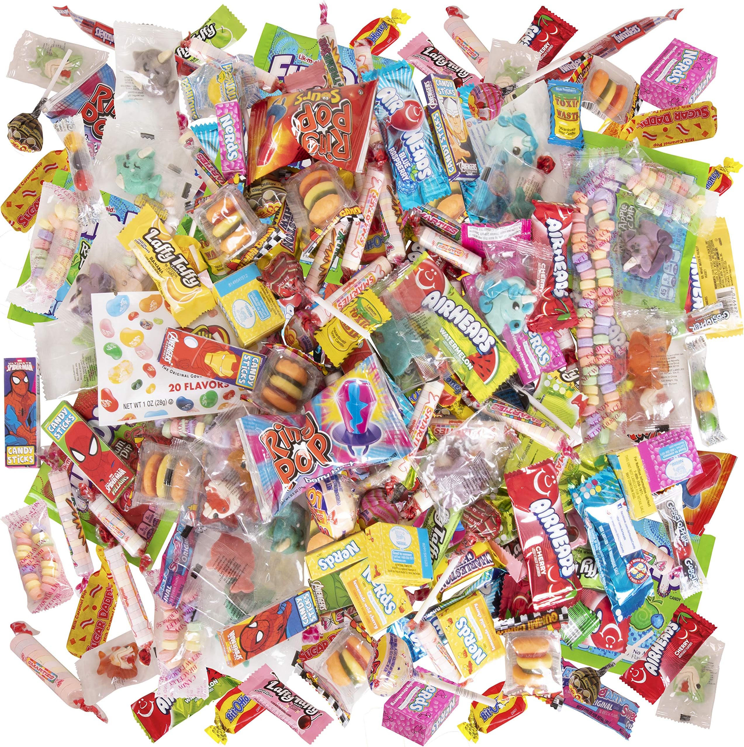 Narwhal Novelties, Pinata Candy or Halloween Candy Assortment (100-Pack) Assorted Candy; Twizzlers, Sour Patch, Nerds, Laffy Taffy, Smarties, Air Heads; Bulk Candy