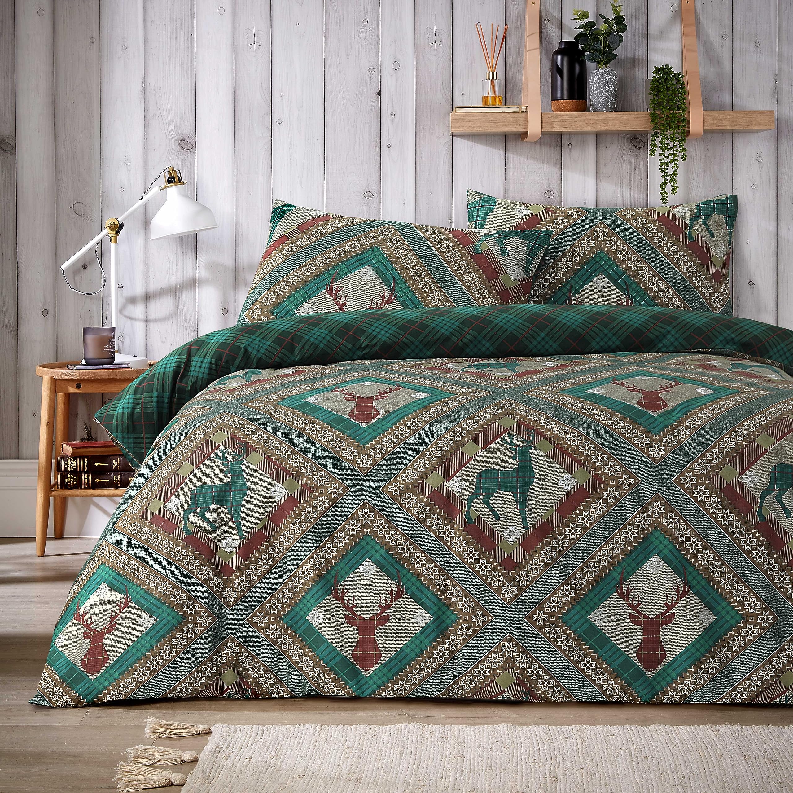 Olivia Rocco Skye Duvet Cover Set Stag Printed Design Easy Care Reversible Bedding Quilt Covers Polycotton Bed Linen with Pillowcases, Single