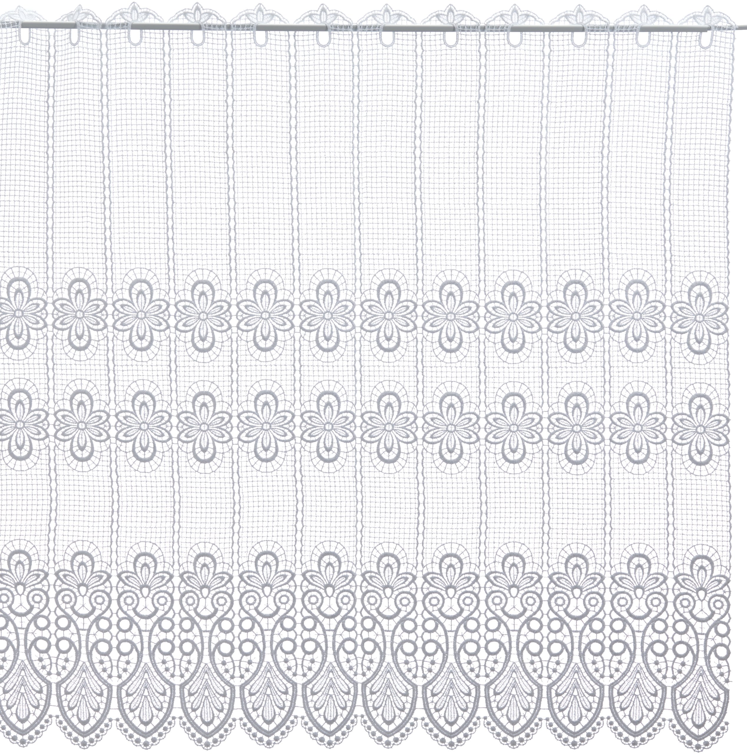 Plauener Spitze by Modespitze, Store Bistro Gardine Scheibengardine mit Stangendurchzug, hochwertige Stickerei, Höhe 96 cm, Breite 96 cm, Weiß