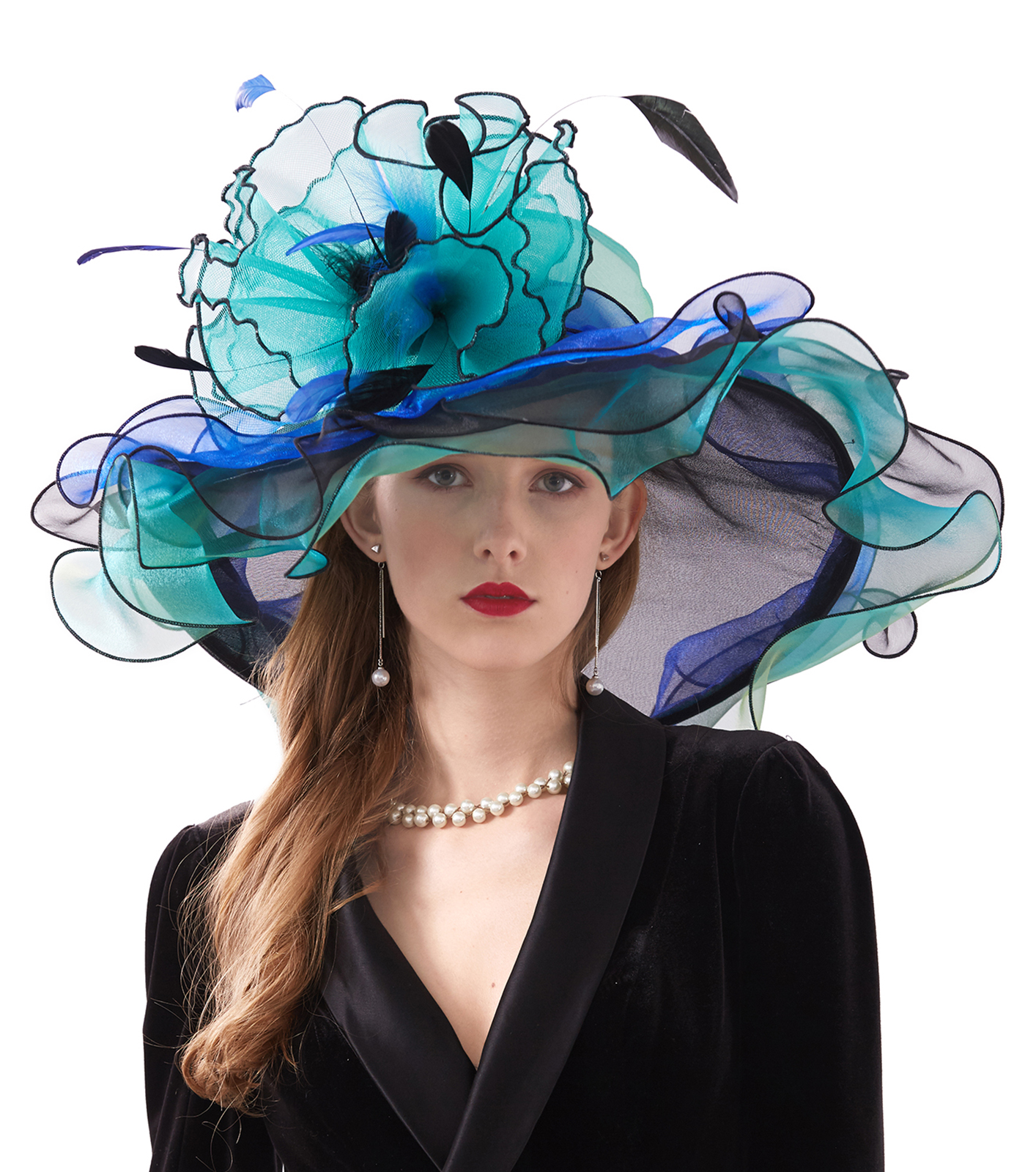 7914 Women\'s Kentucky Derby Church Hat Organza Fascinator Wedding Tea Party TLMNU Women Derby Church Organza Flower Wedding Tea Party  main image 2