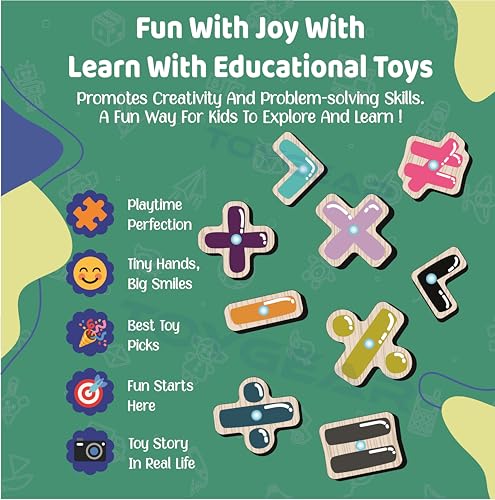 Image of Combo Wooden Number & Math Sign Peg Puzzle for Kids | Montessori Educational Puzzle Board with Numbers 0-9 and Arithmetic Symbols | Early Math Learning Toy for Toddlers (Age 2+)