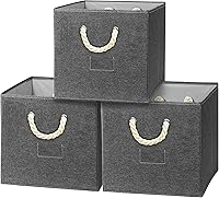 Vista 1 de Simple Houseware - Cesta de almacenamiento de cubo de 13 pulgadas con asas trenzadas, paquete de 3, gris oscuro