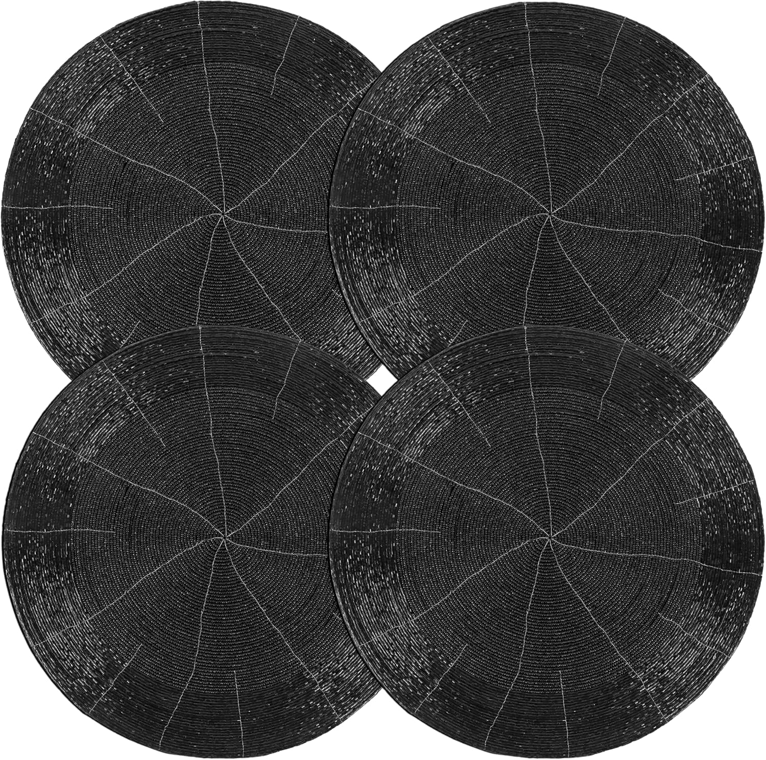 Beaded Round Placemats Set of 4 - Rustic Placemats for Dining Table 13 Inches - Placemats for Family, Party, Dining Room, Decorations, Wedding, Kitchen, Office, Home Decor (Black) - ALPHA Living HOME
