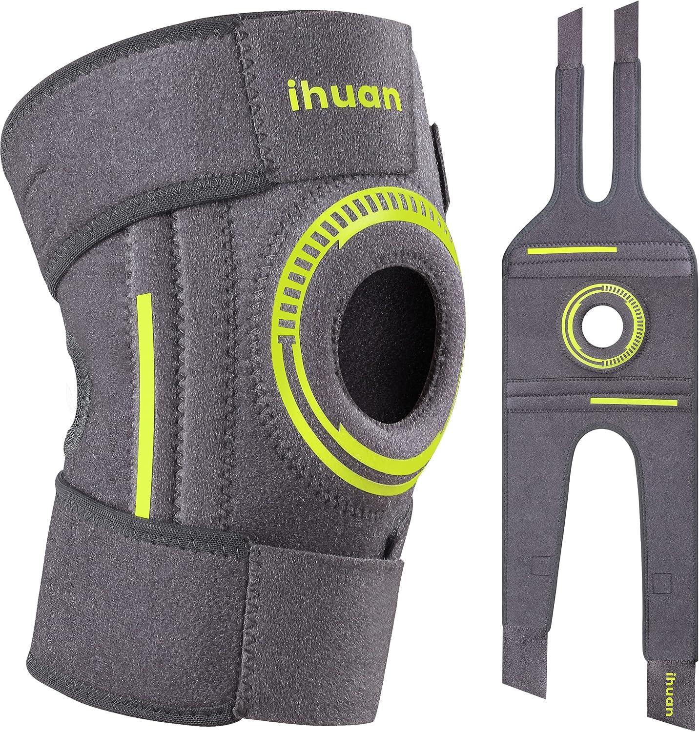 ihuan 2023 Knee Braces for Knee Pain Women Men - Adjustable Knee Brace with Side Stabilizer & Patella Gel Pads for Knee Support, Injury Recovery, Running, Weightlifting (Single)