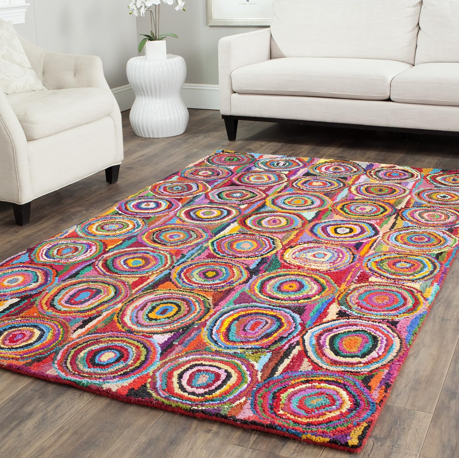 SAFAVIEH Nantucket Collection Runner Rug - 2'3" x 10', Pink & Multi, Handmade Modern Abstract Boho Cotton, Ideal for High Traffic Areas in Living Room, Bedroom (NAN143A)