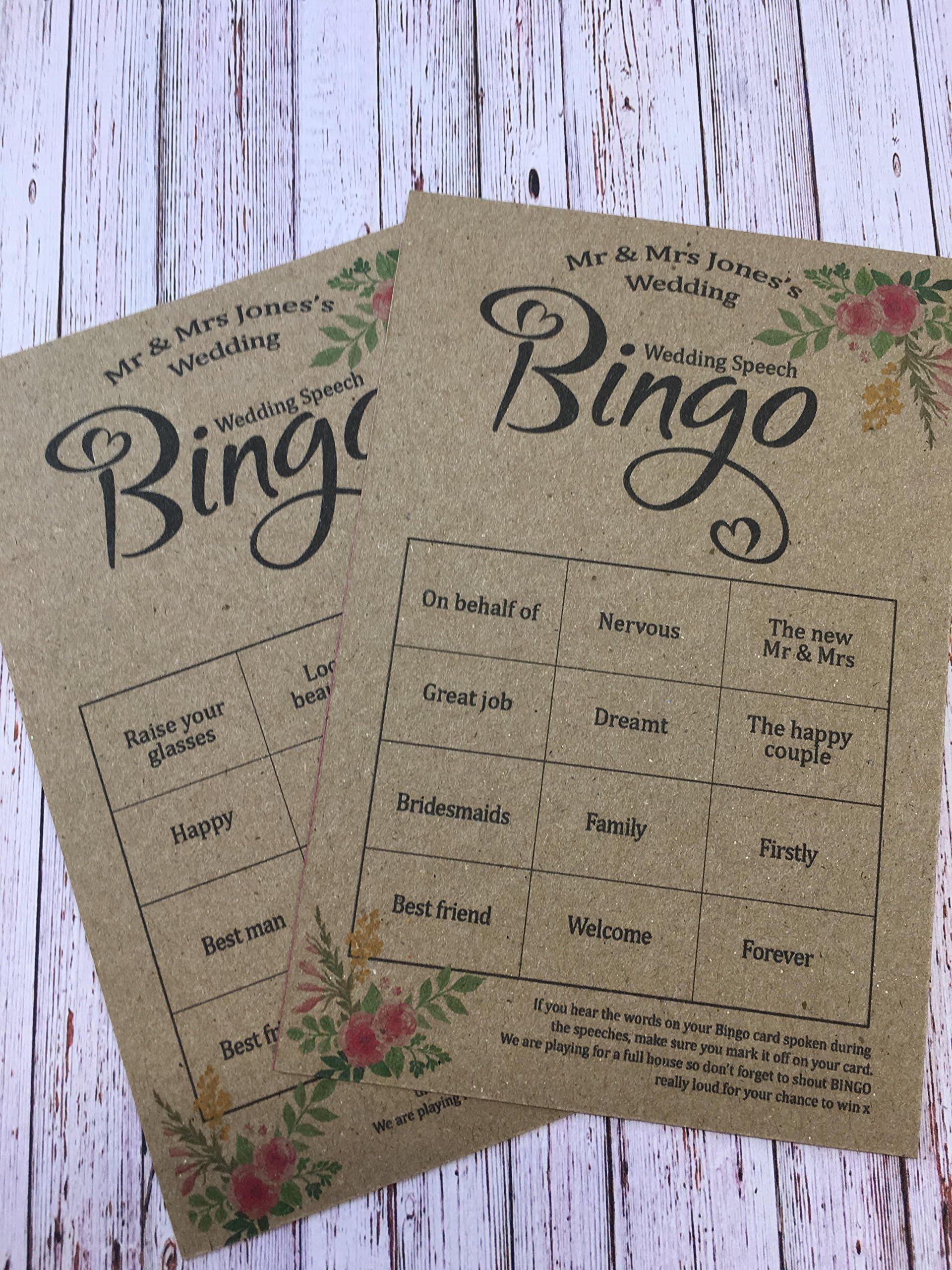 Wedding Speech Bingo