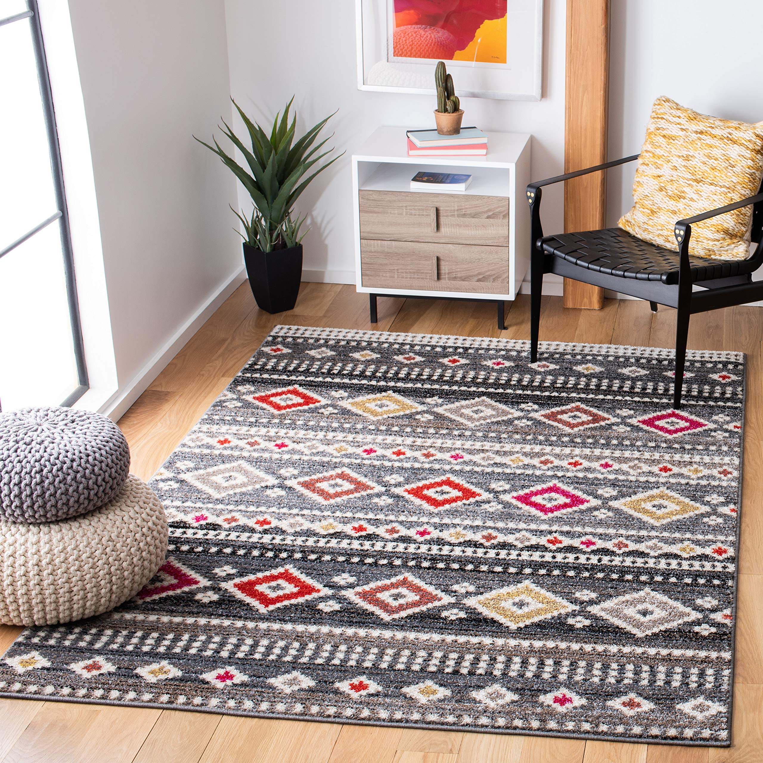 Safavieh Global Indoor Woven Rectangle Area Rug, Adirondack Collection, ADR276, in Grey / Ivory