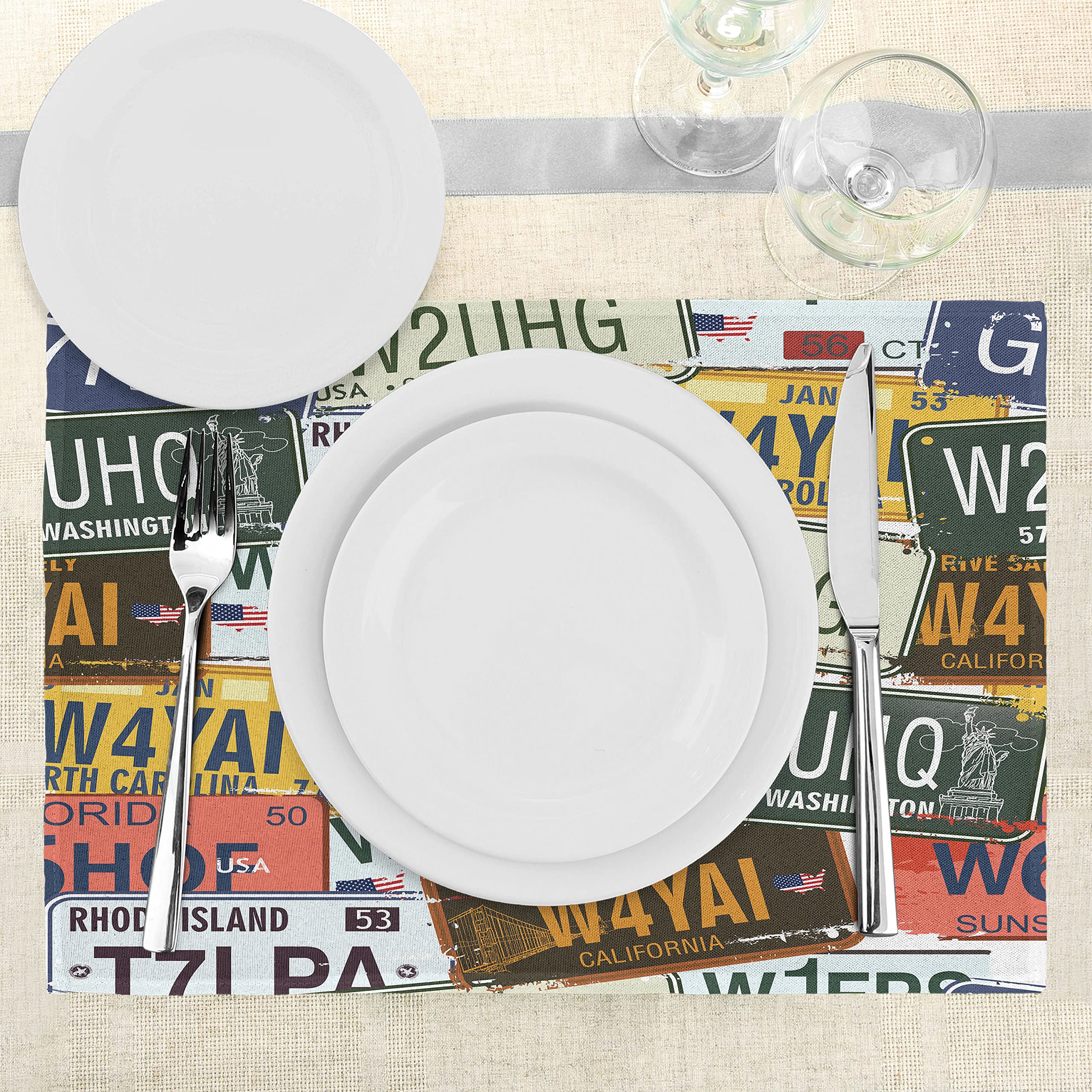 4 Sets De Table Lavables - Imprimé Vintage, Tissu Imperméable, 30x45cm - Pour Cuisine Et Extérieur