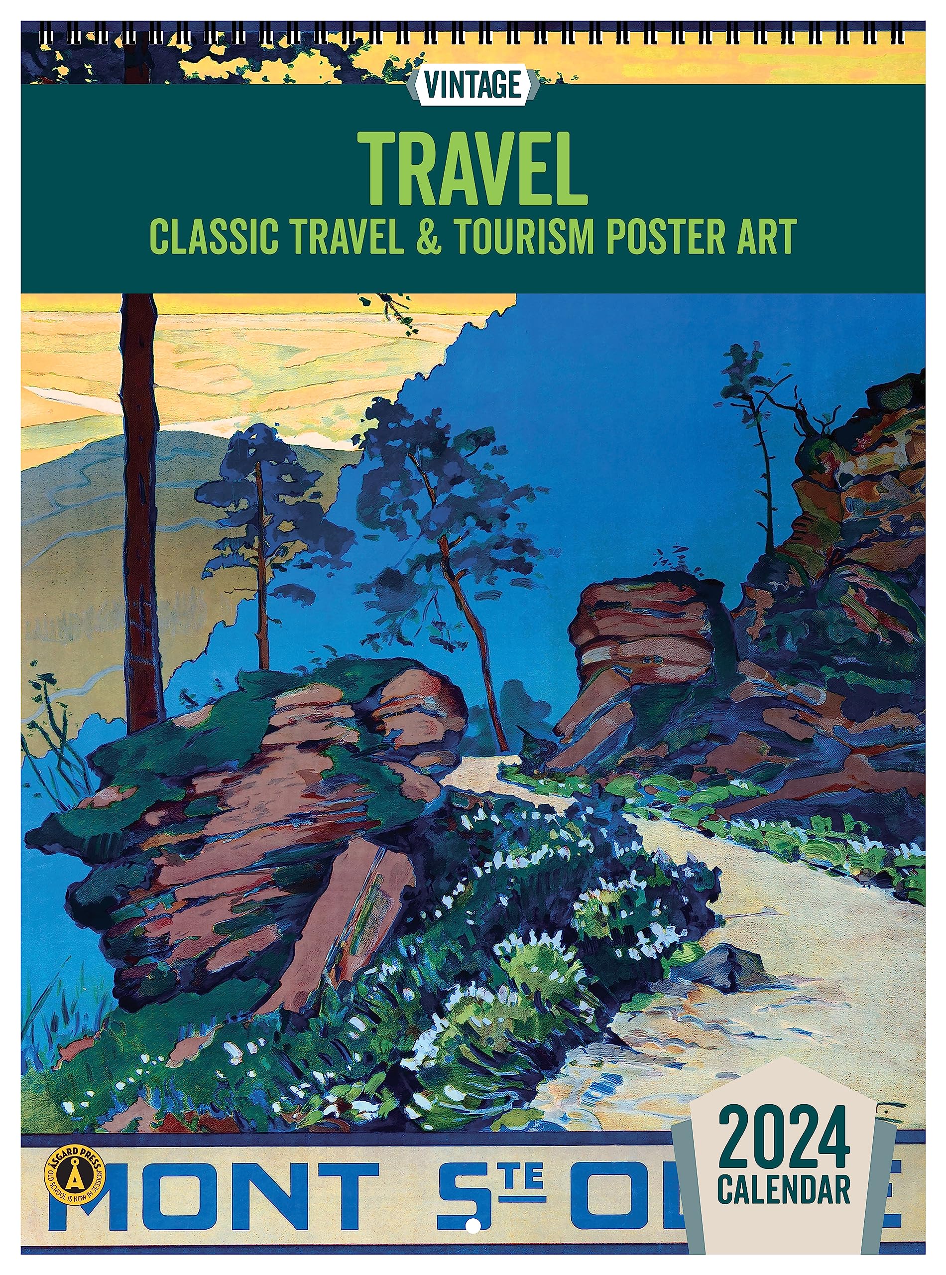 2024 Vintage Travel Calendar, 16 Months, Frame-Ready Travel Poster Art, 11”x30” (Open)