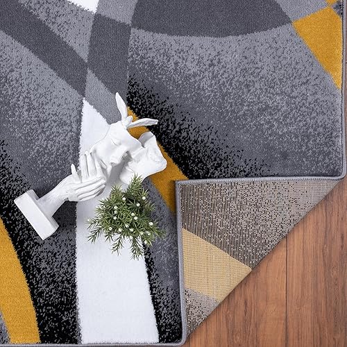 Miniatura 7 de 2305 Alfombra abstracta moderna roja, negra, y beige, Sintético, Amarillo