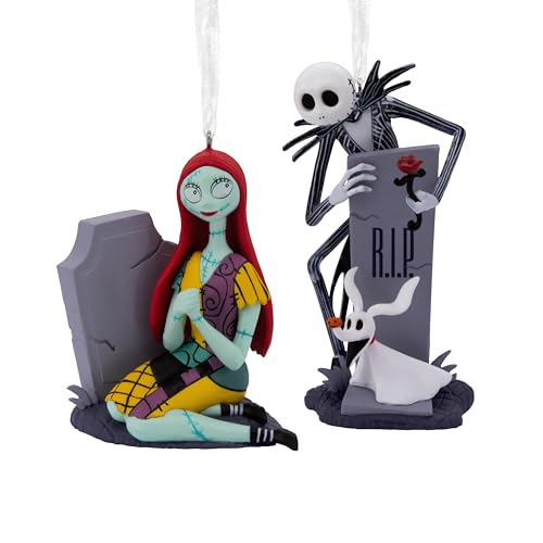 Hallmark Disney Tim Burton's The Nightmare Before Christmas Jack and Sally with Tombstones Christmas Ornaments, Set of 2