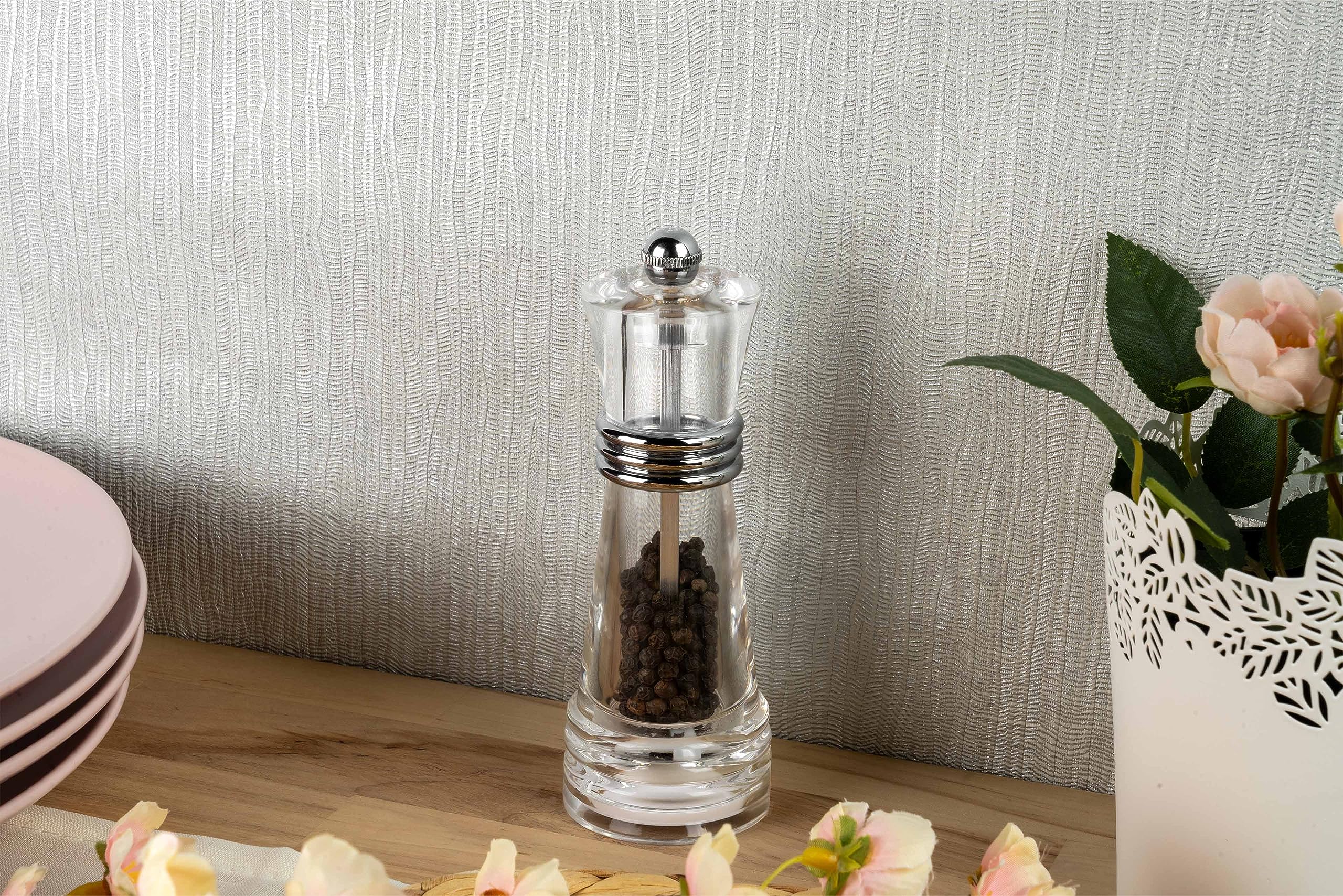 Grunwerg Krystal Acrylic ‘Lighthouse’ Single Pepper Mill, Gift Boxed, 14.5cm, Silver Gray - Image 4