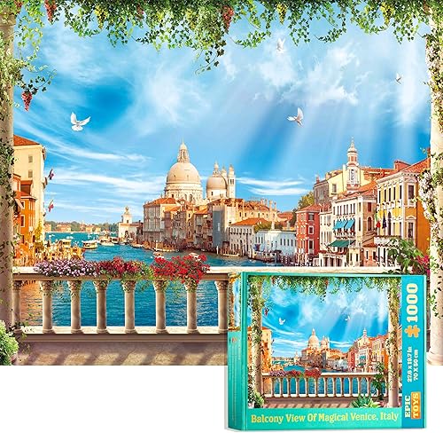 Rompecabezas de Venecia de 1000 piezas para adultos y adolescentes, rompecabezas de 1000 piezas con bolsa de almacenamiento con cremallera y póster