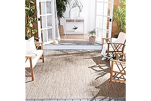 SAFAVIEH Courtyard Collection 6'7" x 9'6" Polypropylene Rug, Natural & Black