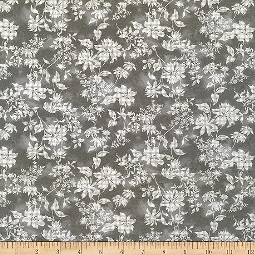 Michael Miller Life is Better On The Farm Country - Tela floral color gris