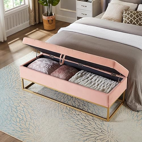 Miniatura 4 de N NOORDENIYA Banco de almacenamiento de 58.6 pulgadas, banco de almacenamiento con base de metal con capacidad para hasta 500 libras, diseño