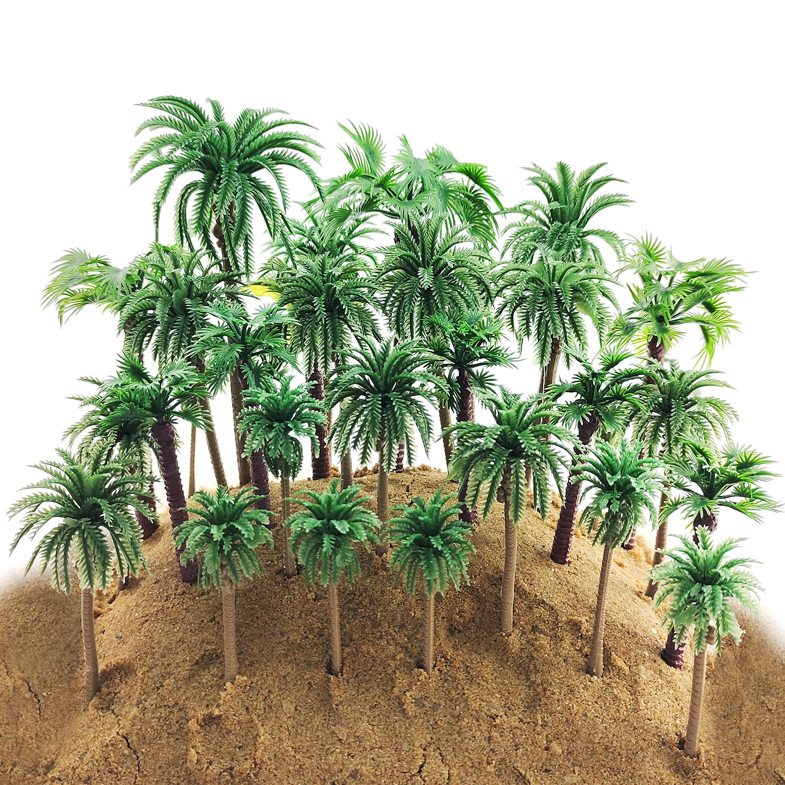 34 Pieces Model Trees Mixed Model Coconut Palm Tree Fake Trees for Train Railway Scenery Landscape, DIY Crafts, Building Architecture Miniature Diorama Models