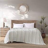 Vista 2 de Tommy Bahama - Manta King, ropa de cama de algodón suave, ropa de cama inspirada en la costa (rayas verdes de arena costera, King)