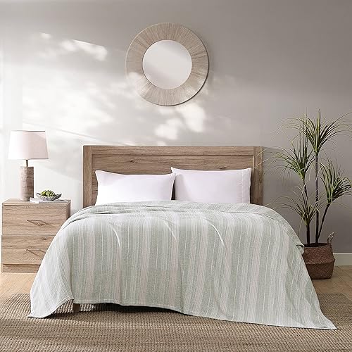 Miniatura 2 de Tommy Bahama - Manta Queen, ropa de cama de algodón suave, artículos esenciales de ropa de cama inspirados en la costa (rayas verdes de arena