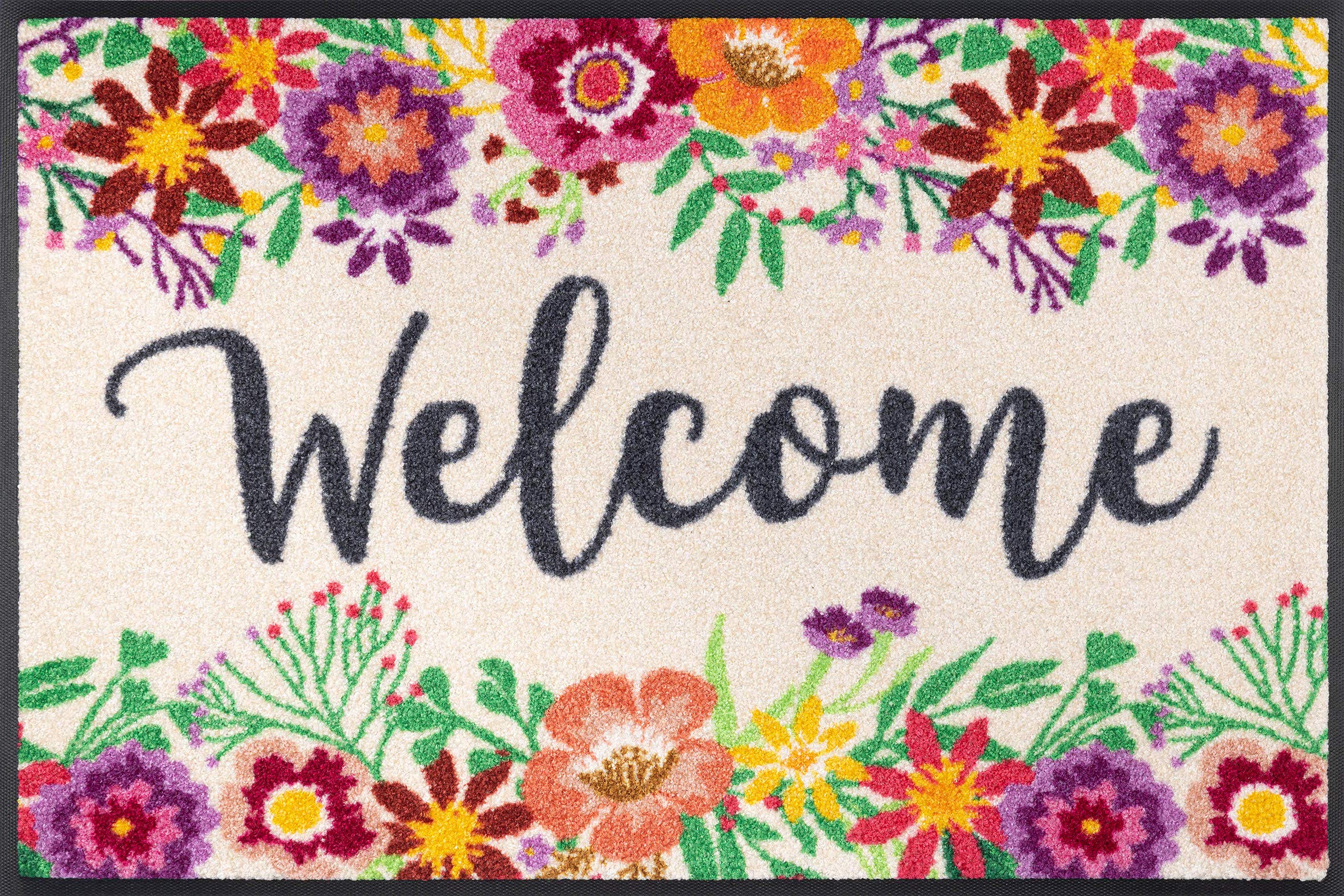 Wash+Dry Alfombra Welcome Blooming 50x75cm, Adecuada para Interiores y Exteriores, Lavable