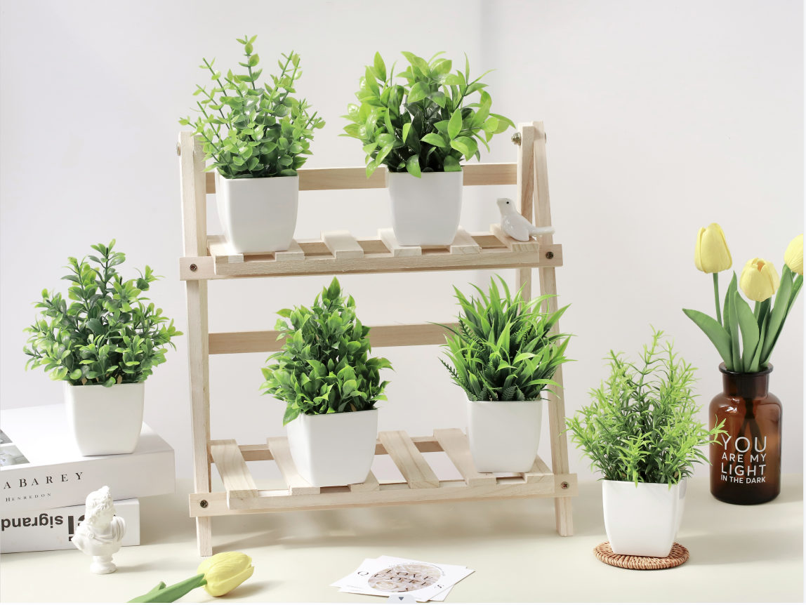 4 Piante Artificiali Piccole In Vaso, Plastica, Alte 22 Cm, Finta Verde Per Decorazione Casa, Ufficio, Bagno, Mensola