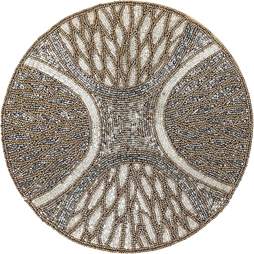 Mantel individual redondo con cuentas hecho a mano para mesa de comedor de 13 pulgadas para reuniones, decoración ocasional y celebraciones