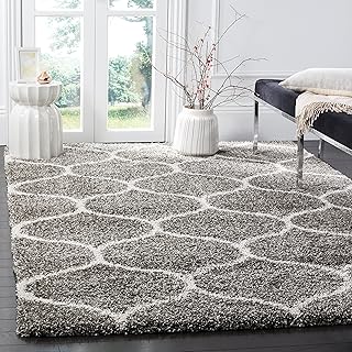 SAFAVIEH Hudson Shag Collection Area Rug - 8' x 10', Grey & Ivory, Moroccan Ogee Trellis Design, Non-Shedding & Easy Care,...