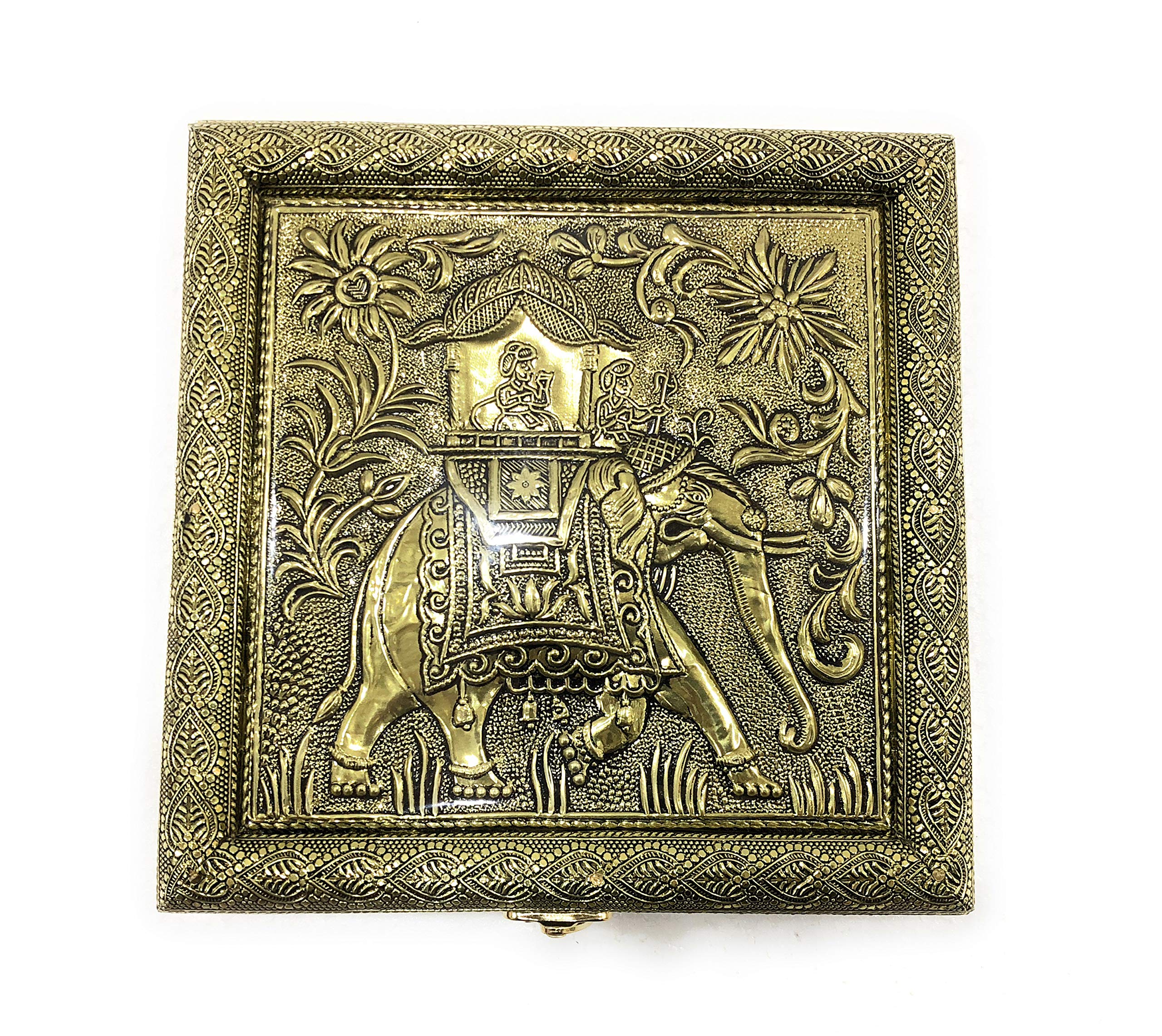 NAVRANG Wooden Meenakari Decorative Multipurpose Box Square Box for Dry fruit/Sweet Box/Mukhwas Box, Wedding Gift Item (4 Section)