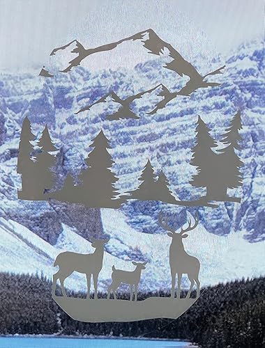 Miniatura 4 de DCentral® Deer Family - Vinilo decorativo para ventana "Grabado" Adhesivo de vidrio – 8" x 12" Objetos son opacos - Fondo es transparente