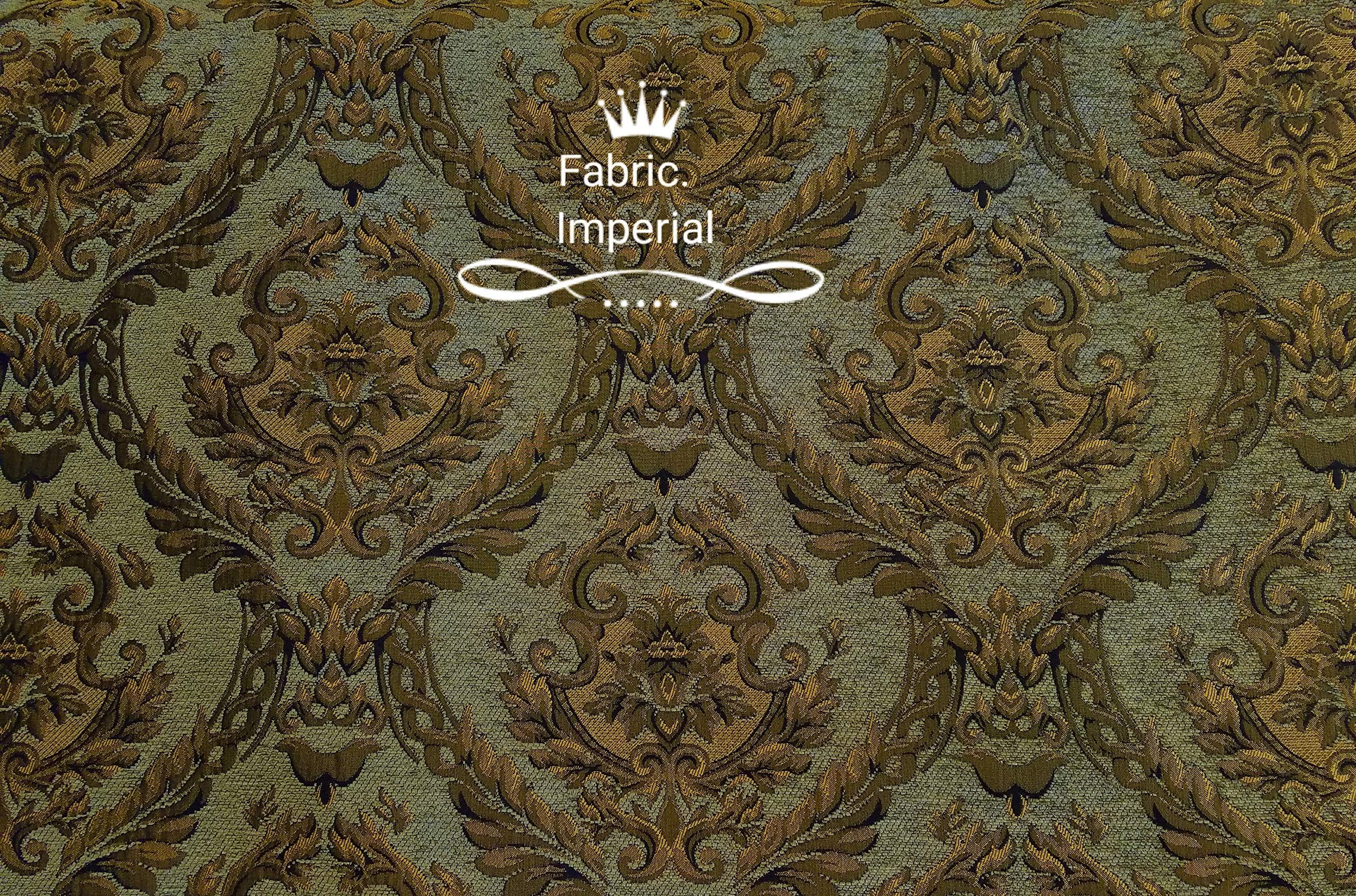 Damask Tapestry Chenille Fabric - Upholstery Fabric, 60" Width - Sold BTY (L.Green/Gold)