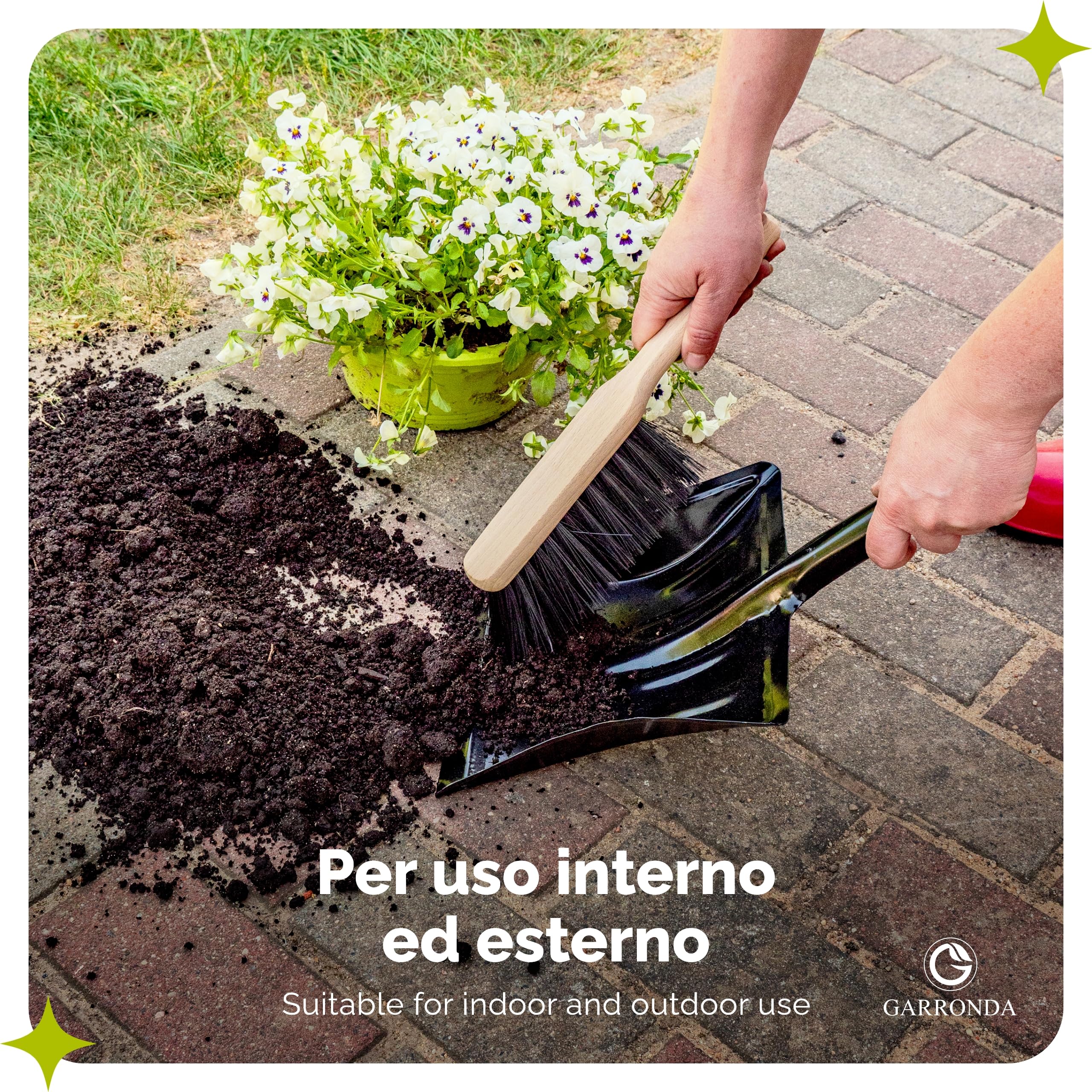 Garronda Set da 2 Scopa corta in legno con setole sintetiche, spazzola per casa e giardino, Nero