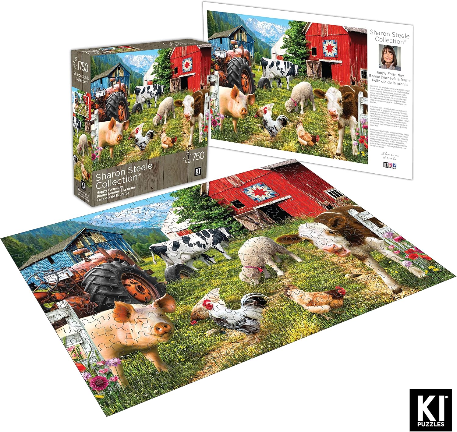 Happy Farm Day 750 Piece Jigsaw Puzzle for Adults by Sharon Steele – 27x20 Inch Whimsical Farm Animal Scene – Challenging Country Farmhouse Puzzle – Fun, Difficult Gift Idea for Puzzle Lovers image 3