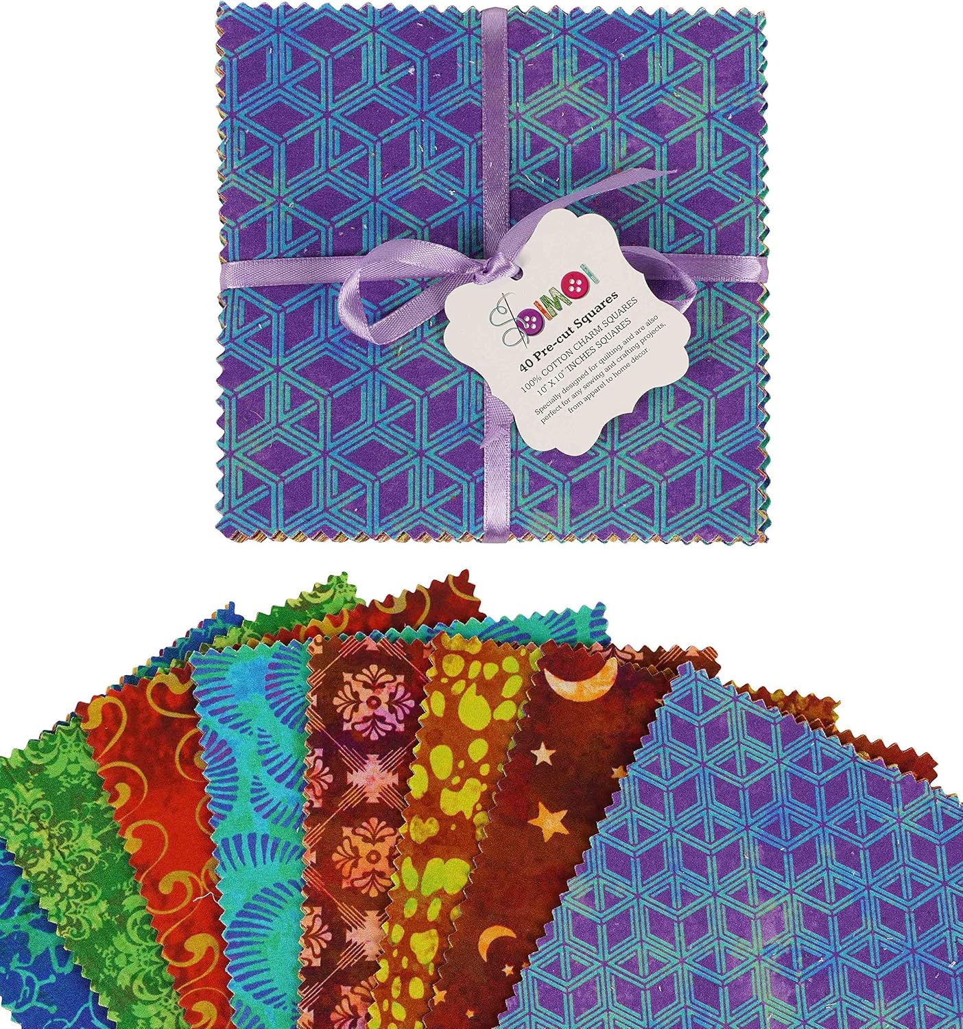 Soimoi Batik Print Precut 10-inch Cotton Fabric Quilting Squares Charm Pack DIY Patchwork Sewing Craft