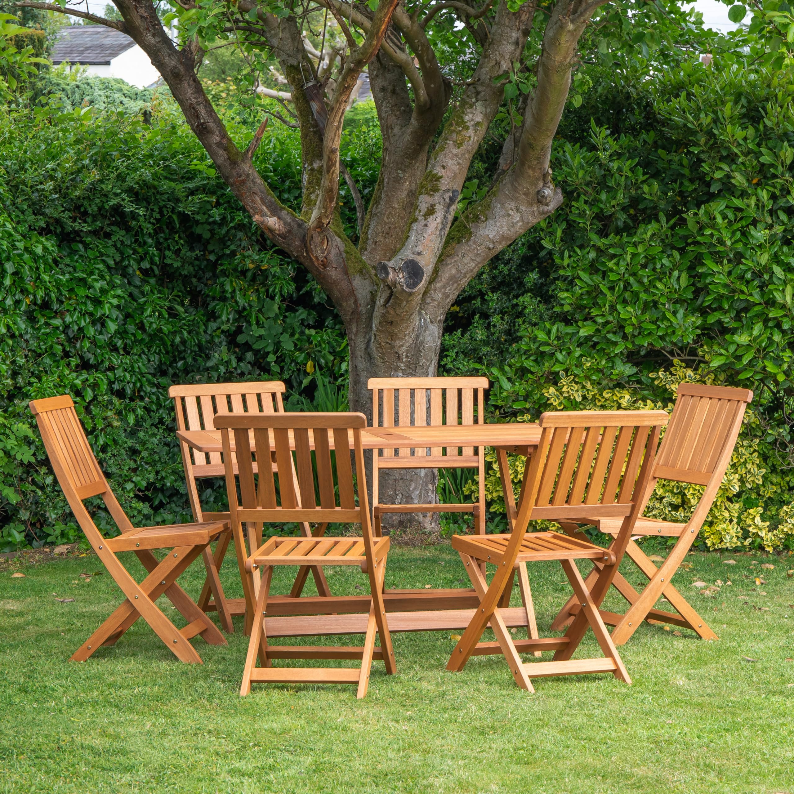 Samuel ALEXANDER Outdoor 6 Person Folding Rectangular Wooden Garden Dining Table Chairs Set