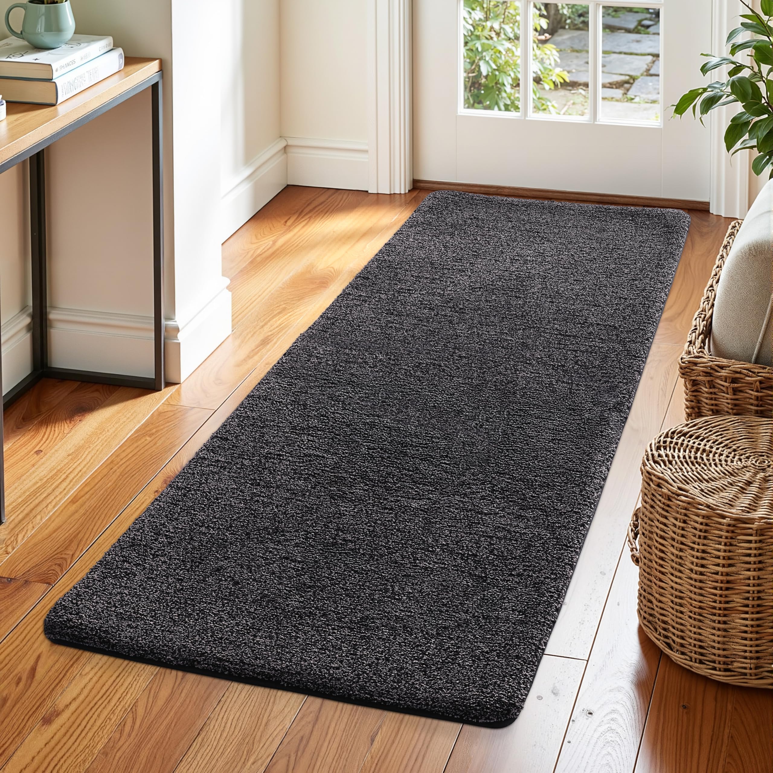 DEXI Runner Rugs for Hallway 60 x 180 cm, Non-slip Dirt Trapper Door Mat Indoor, Machine Washable, Super Absorbent Entrance Mats Soft Floor Carpet Rug, Black-Grey — image 1