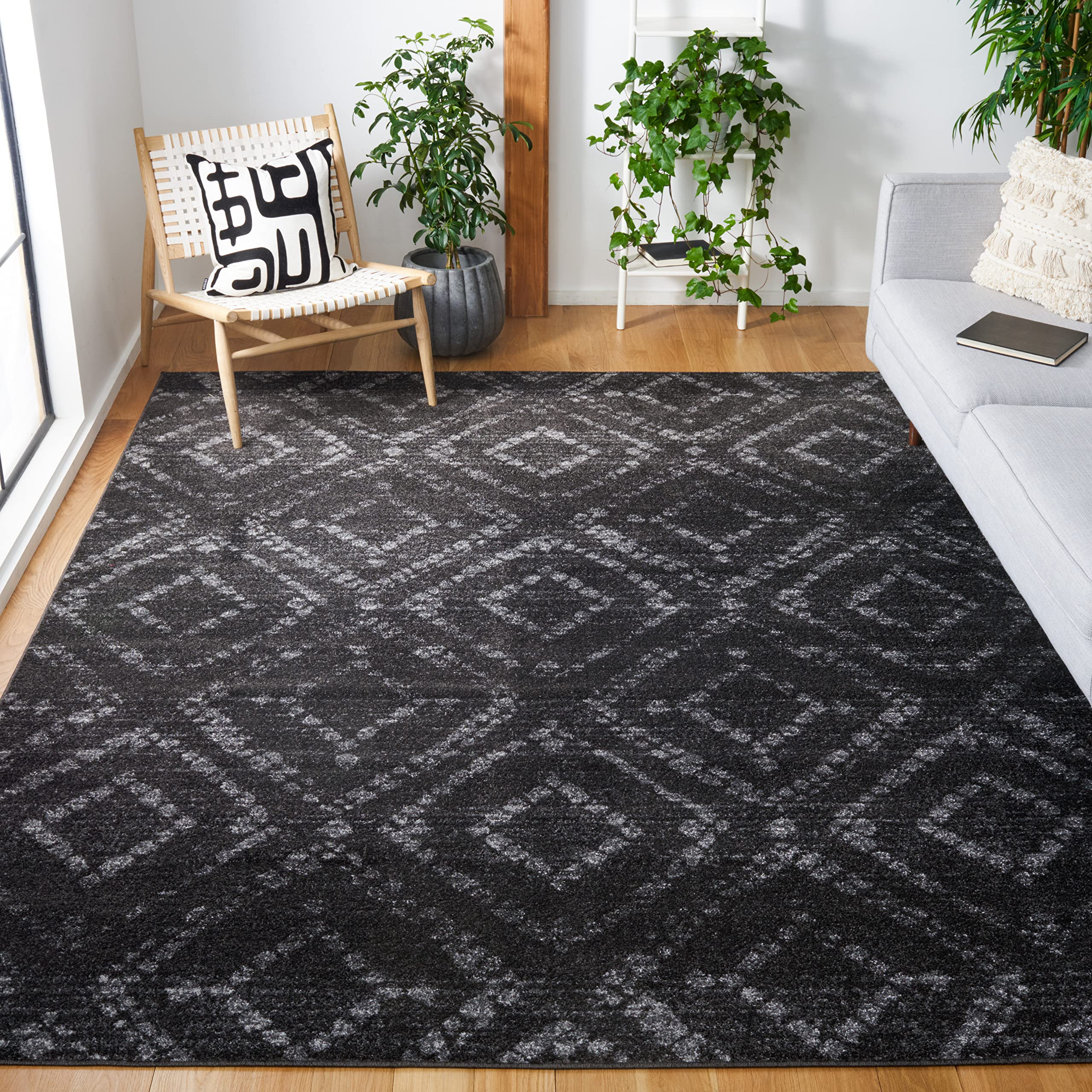 SAFAVIEH Area Rug 8x10 - Adirondack Collection - Large - Dark Grey & Grey, Geometric Trellis Pattern, Non-Shedding & Easy Cleaning, Ideal for Living