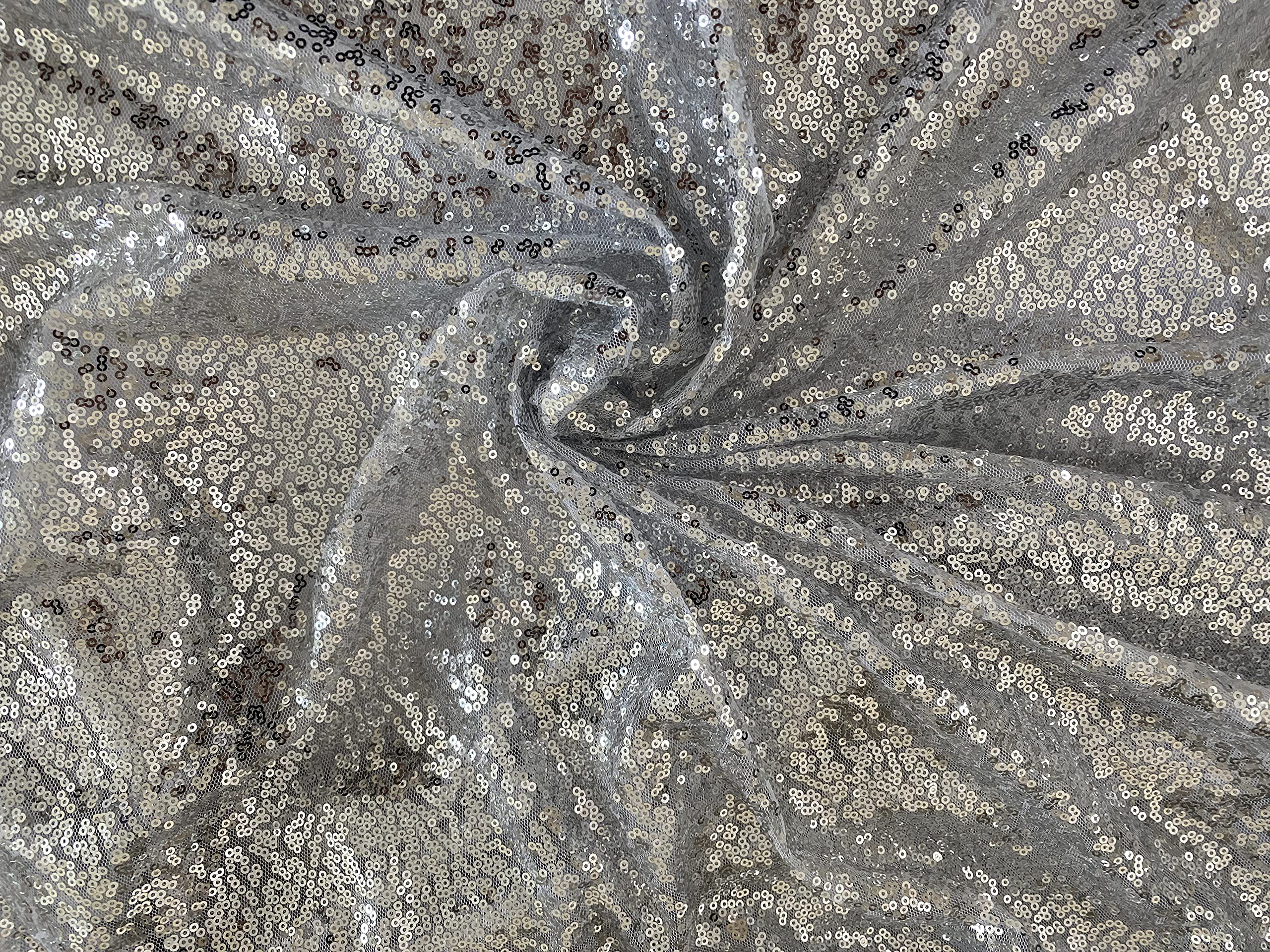Fancy Textiles Heavy Sequin Sparkly Decorations Material Dress Making Fabric (1 Meter(pre Cut), Silver) โ image 1