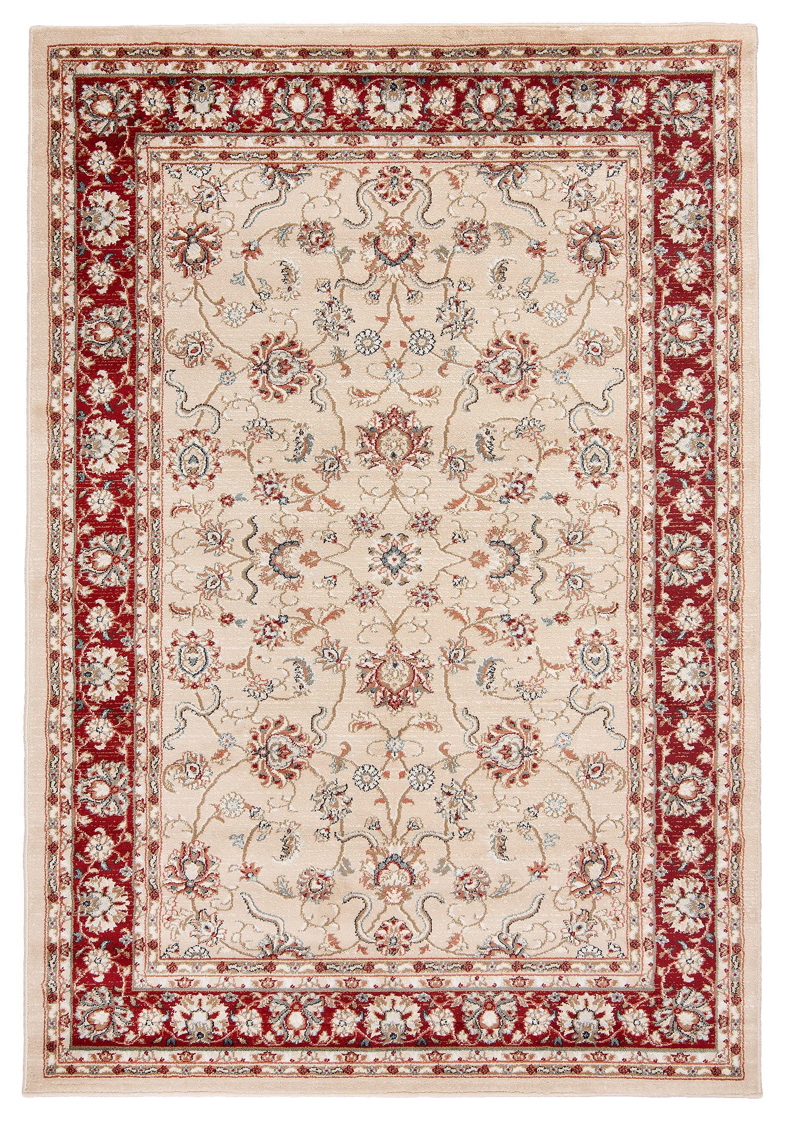 Mazovia Grand Tapis Couloir 180x250cm Crème Rouge Classique Traditionnel | Tapis pour Entrée Cuisine Bureau Salon Chambre Salle à Manger Beige Doux Anti-Allergène Chauffage au Sol Facile D'entretien