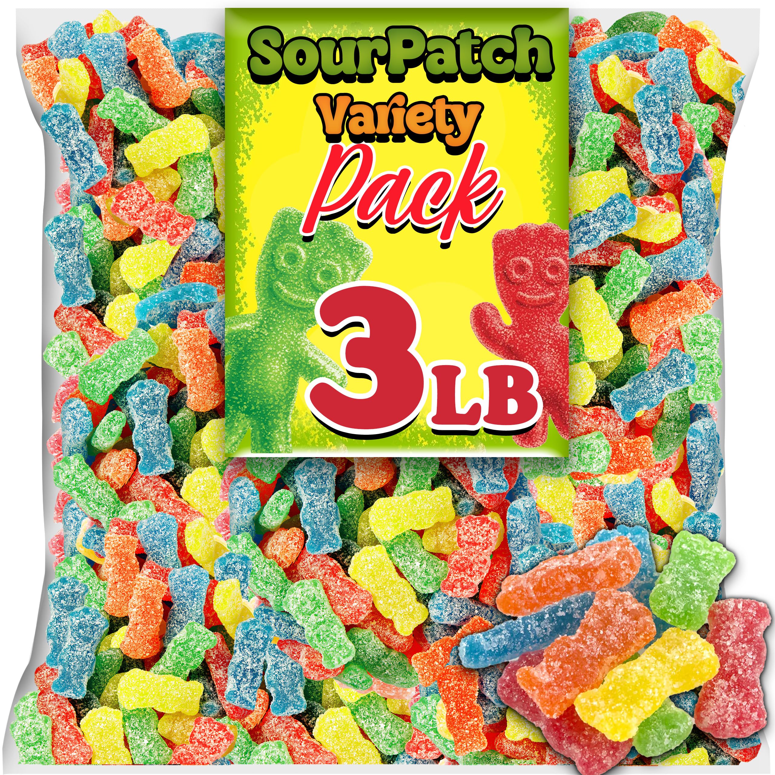 Gummy Candy, 3 Lbs Bulk Variety Pack, Original Sour Candy Kids Shape in Assorted Colors and Flavors, Soft and Chewy for Colorful Candy Treats and Party Gifts for Kid
