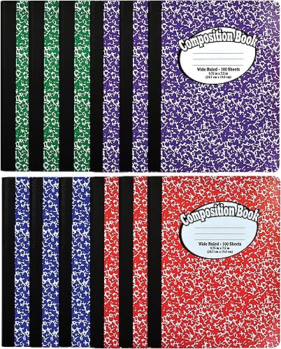 Better Office Products Cuaderno de composición – Tapa dura, rayas anchas (11/32 pulgadas), 100 hojas, un sujeto, 9.75 x 7.5 pulgadas, cubiertas