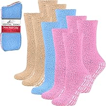 Debra Weitzner 5/6 Pairs Non-slip Hospital Socks Fuzzy Slipper Grip Socks For Women Men