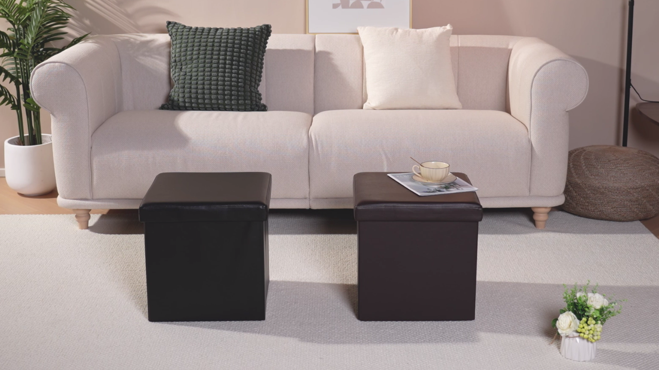 BRIAN & DANY Folding Storage Ottoman With Wood Legs, Velvet Footstools Cube For Living Room And