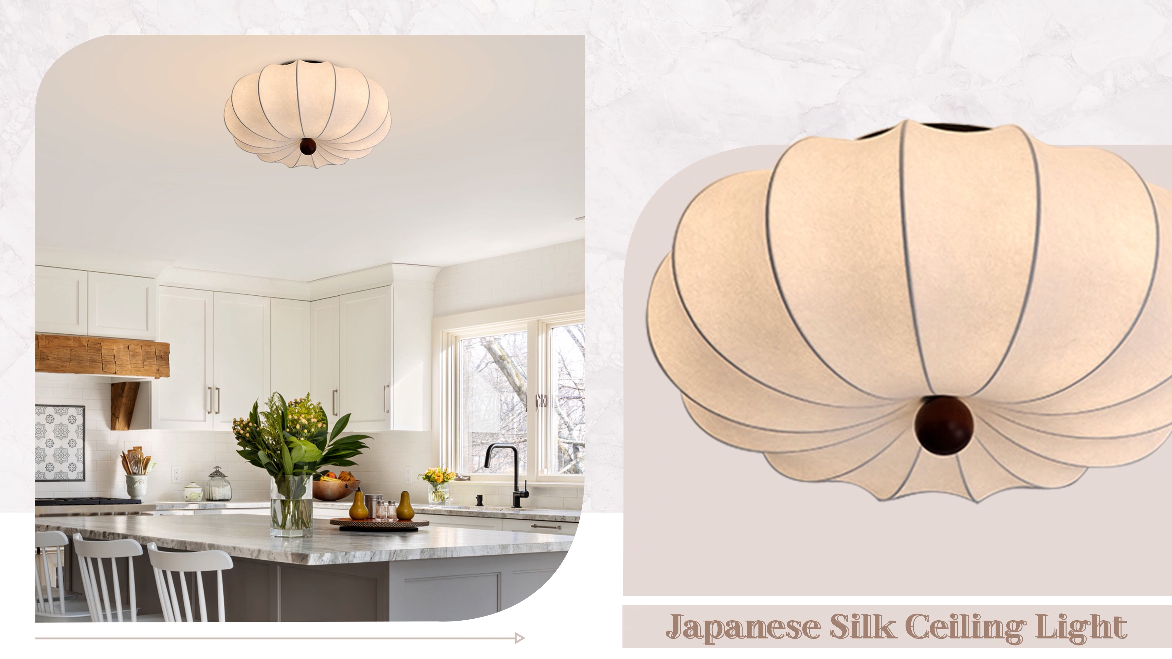 KCO Lighting Modern Silk Flush Mount Ceiling Light Japanese