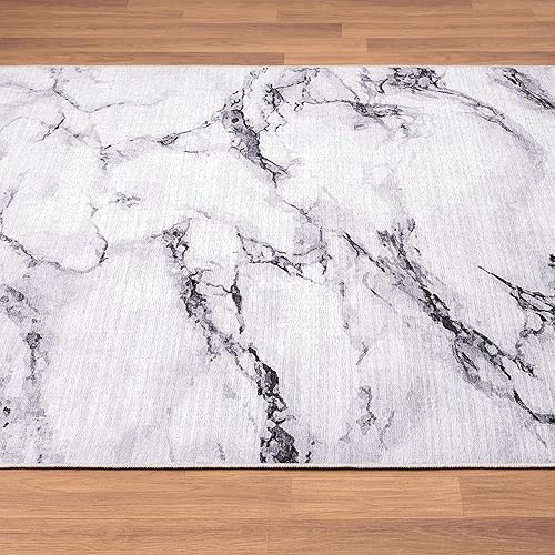 Miniatura 5 de Abani Parker Collection - Alfombra de área, diseño de mármol marfilnegro, 4 x 6 pies, fácil de limpiar, duradera para niños y mascotas, no desprende
