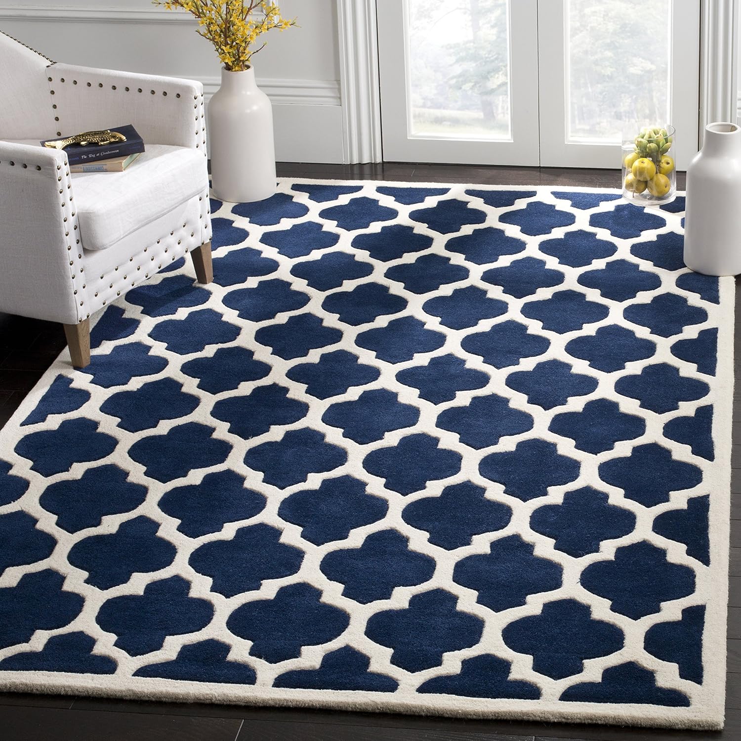 SAFAVIEH Chatham Collection 2'3" x 7' Purple / Ivory CHT734F Handmade Geometric Premium Wool Runner Rug