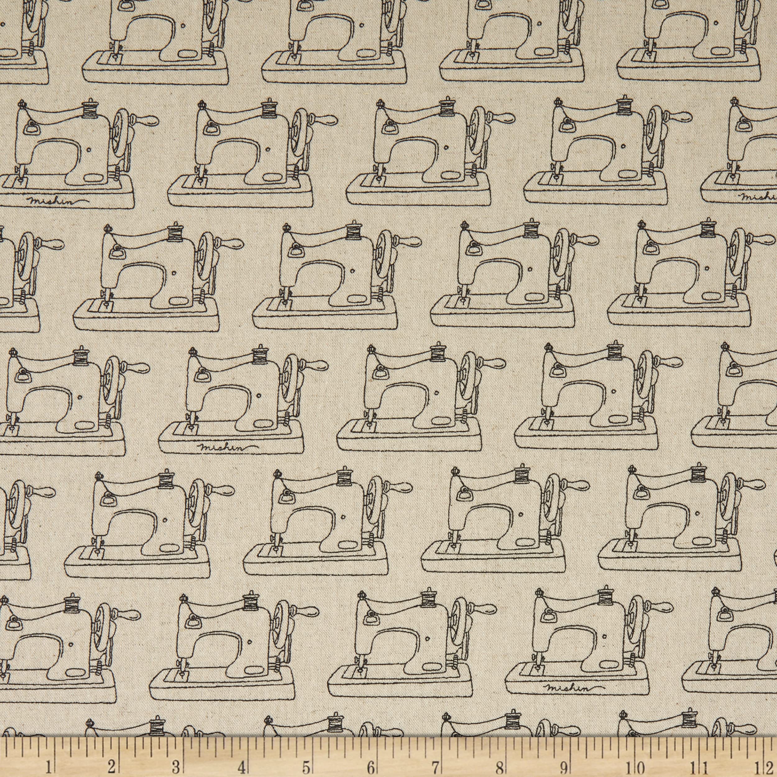 Kaufman Sevenberry Cotton Flax Prints Sewing Machine Natural, Fabric by The Yard