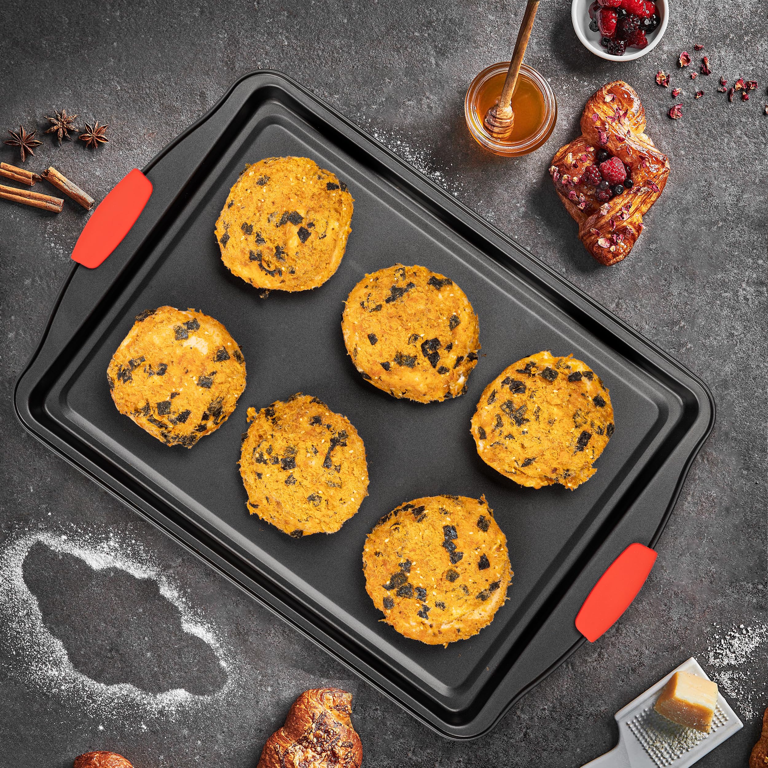 Backformen Set, 15-teiliges Premium Backset, Antihaft-Backformen-Sets BPA-frei, Plätzchenblätter zum Backen Antihaft-Set, Stahl-Backbleche für Ofen mit Muffinform, Kuchenform & Küchenutensilien -