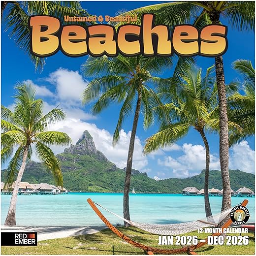 RED EMBER Untamed & Beautiful Beaches 2026 Wall Calendar 12 Month | 12" x 24" Open | Thick & Sturdy Paper | Giftable | Calendar 2026