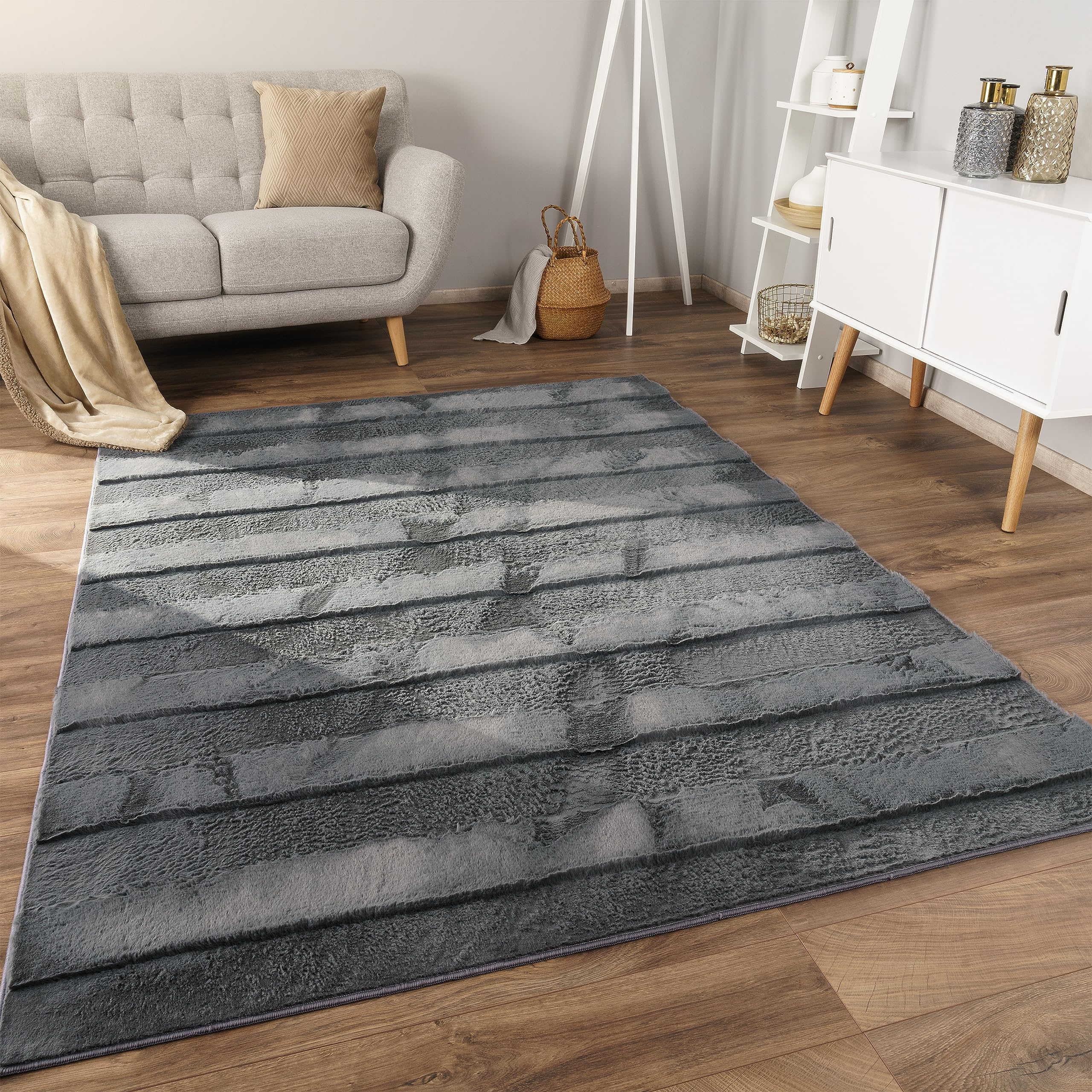 Paco Home Weicher Flauschiger moderner Bubble Wohnzimmer Teppich Hochflor Fell Geometrisches Design Hoch-Tief-Effekt, Grösse:80x150 cm, Farbe:Anthrazit 4
